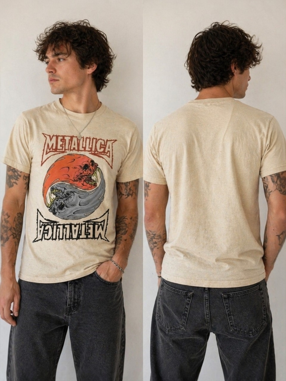 Metallica Skull Yin Yang Band Tee Small Cream Graphic Shirt Rock Metal